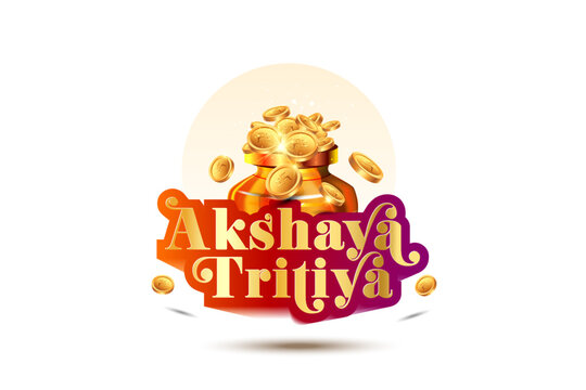 3d Vector illustration Logo design for Akshaya Tritiya with gold coins and a kalash pot.