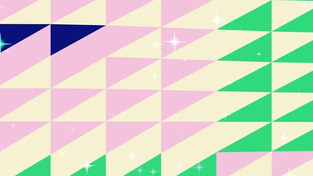 Colorful geometric triangle pattern background with green beige purple and pink tiles creating a dynamic and modern backdrop