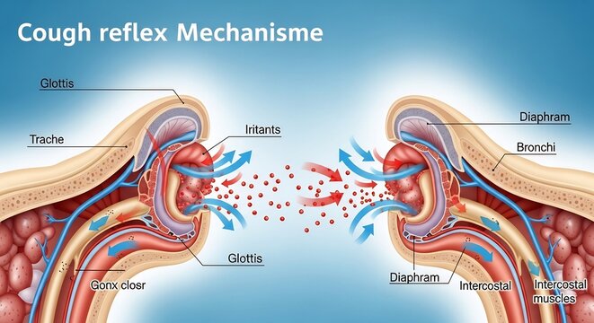 Cough Reflex Mechanism Explained with Anatomical Illustration.