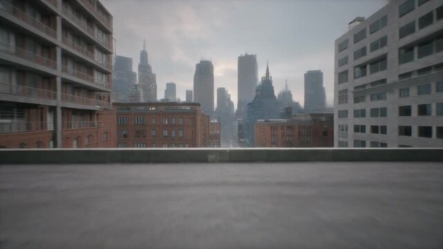 FPV Parking Garage Exit Revealing City Skyline