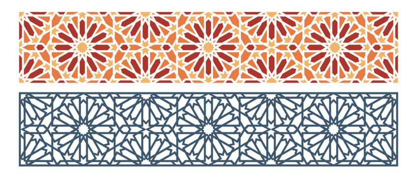 Moroccan geometric pattern seamless borders traditional Islamic ornament vector set