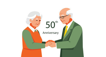 Obraz premium An elderly couple holding hands to celebrate their 50th golden wedding anniversary