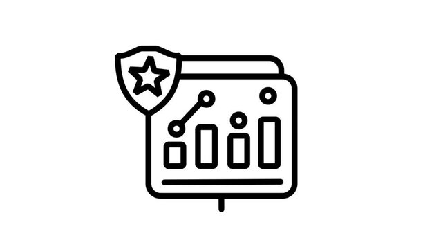 Secure Data Dashboard Motion icon. Motion icon showing a data chart board with a star shield, representing encrypted business analytics and high-level data security protocols.