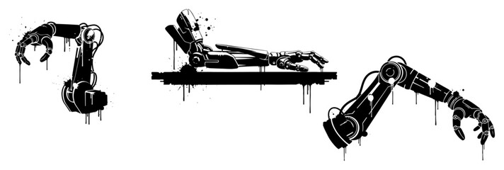 Robotic industrial arms with mechanical joints in black and white street art style © UrbanDruid