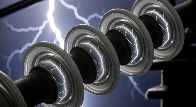 High Voltage Electrical Insulators with Lightning.