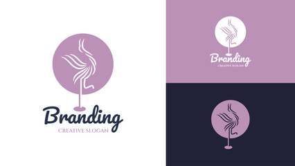 Obraz premium Stork Heron Bird Silhouette in Linear Abstract Style for Wellness Spa Beauty and Professional Corporate Logo