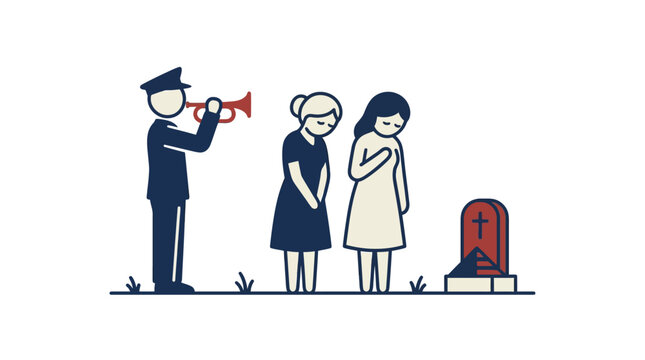 Solemn Funeral Scene with Mourners And Bugler