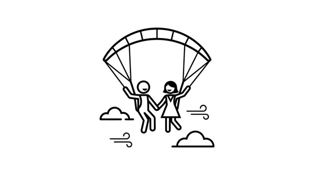 Couple Holding Hands While Skydiving