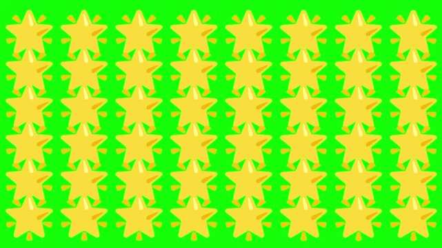 Animated golden stars seamless pattern cartoon vector icon. Star idea, shiny, yellow metallic shape symbol. Popup animation green screen background template