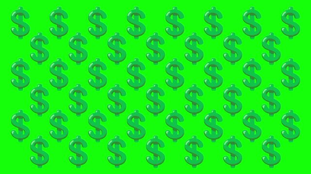 Animated US dollar money, seamless pattern cartoon vector icon. Simple business income idea, finance, investment symbol. Popup animation green screen background template