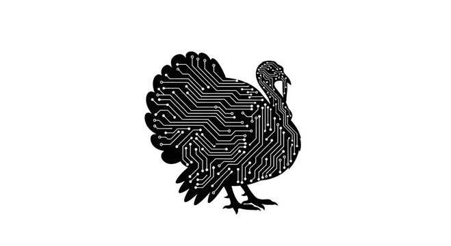 Black circuit board turkey illustration.