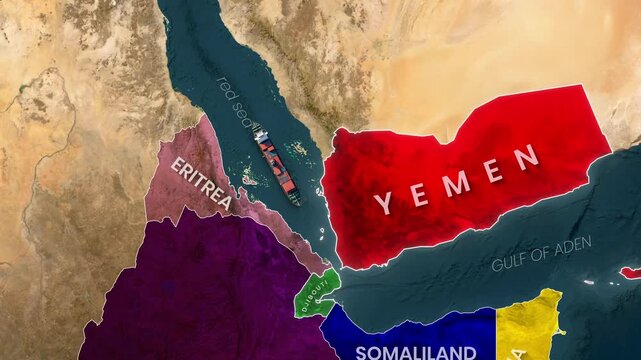 Middle East and East Africa Map Animation Highlighting Red Sea Trade Route