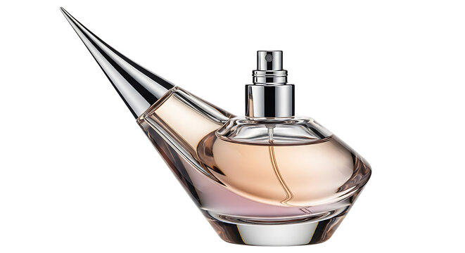 Elegant Perfume Bottle with Designer Cap, Soft Lighting, Isolated on White