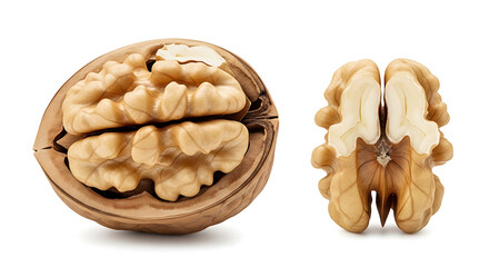 Fototapeta premium Walnut halves on white background