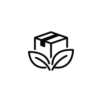 Eco package icon for sustainability and green energy, eco package green packaging symbol in black and white vector