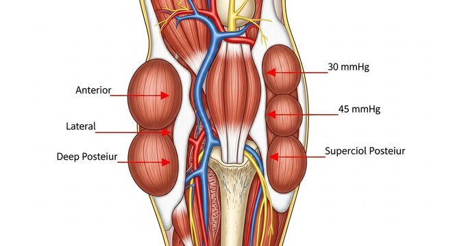 Anatomical Illustration of the Human Calf Muscles and Vascular System.