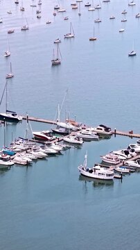 Aerial marina with sailboats in Williamstown Melbourne