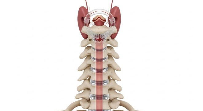 Detailed 3D Illustration of Human Cervical Spine and Larynx Anatomy.