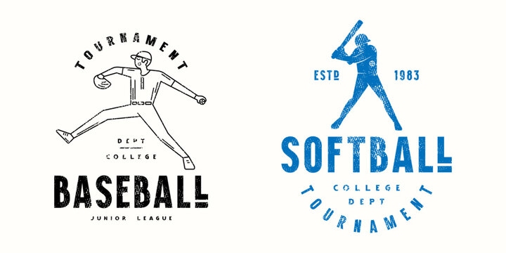 Emblem for baseball game. Silhouette style graphic design for t-shirt. Black print on white background