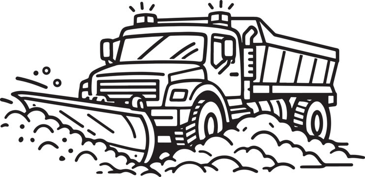 Heavy duty snow plow truck clearing roadway during winter season