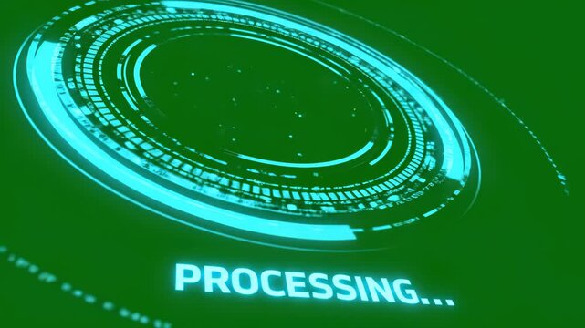 Futuristic digital interface circular loading ring neon processing animation glowing technology background cyber display modern sci fi design high tech virtual hud progress bar abstract blue glow