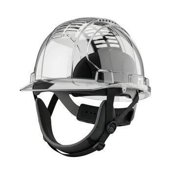 A protective hard hat worn by a construction worker for safety purposes isolated on white background