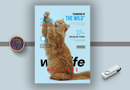 Wildlife Magazine Cover Design with Nature and Animal Theme