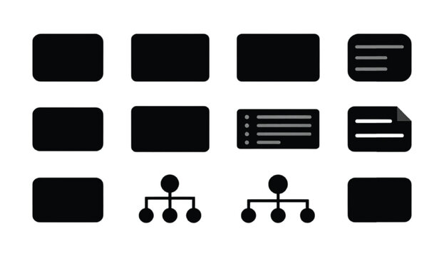 Lesson module structure silhouette collection with course section blocks content hierarchy lesson list navigation and educational UI layout elements for digital learning systems