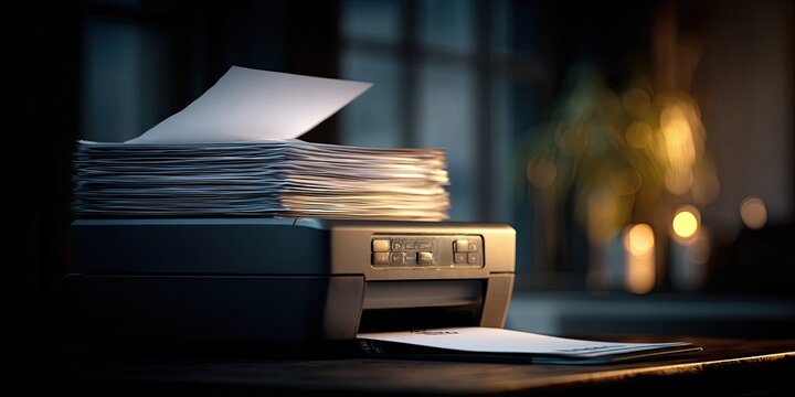 Equipment, scanner or printer for printing documents or paper documents. bokeh