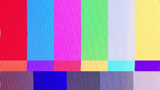 Retro TV display with vibrant color bars, a classic broadcast test pattern