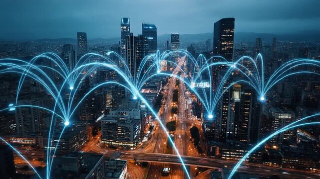 City Data Network Flowing Between Buildings