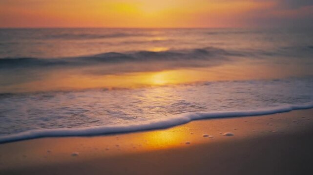 Gentle Ocean Waves at Golden Sunset