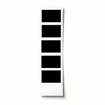 Vertical photo booth strip template featuring empty black five slots separated by white frame, isolated on white background