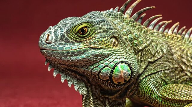 Extreme Close-Up Portrait of a Green Iguana Head with Detailed Scales