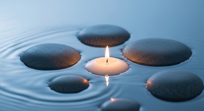 Spa Stones with Floating Candle Water Zen Relaxation Background
