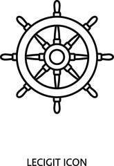 Obraz premium Traditional ship's steering wheel outline icon with eight spokes for maritime