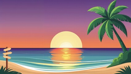 Fototapeta premium Minimal Beach Sunset with Palm & Direction Arrows