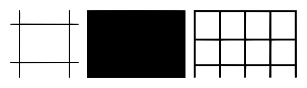 User experience wireframe grid symbol set with a solid black icon featuring web design, website layout, development with interface and prototype