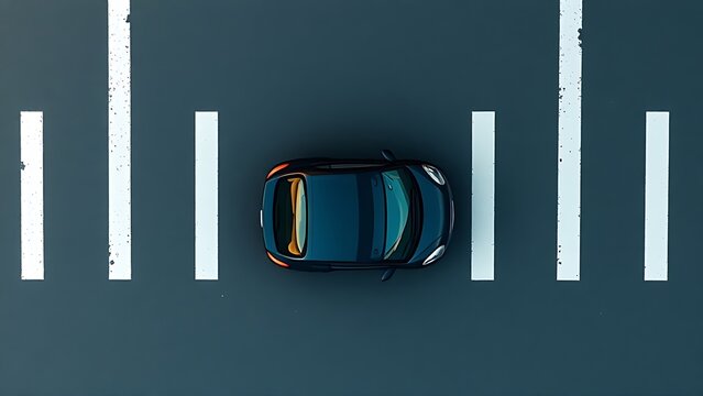 microcar. Top-down view of a microcar parked within minimal white parking lines on ground. mobility guides, transit brochures, designed for transport & logistics marketing, used by videographers.