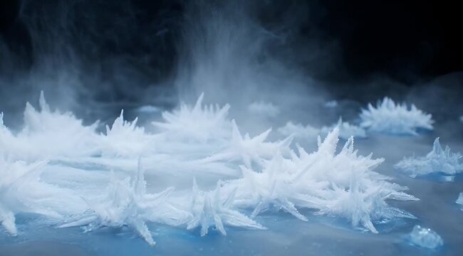 Ice Crystals Form Instantly from Liquid Nitrogen in Scientific Experiment