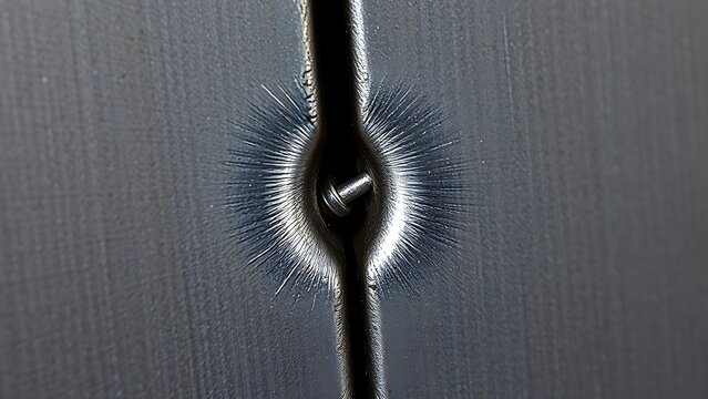 brazing. Extreme close-up detail of a smooth silver brazing seam between two steel surfaces. safety posters, maintenance manuals, designed for industrial assembly lines and welding operations.