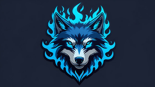 Blue Flame Wolf Head Logo &ndash; Futuristic Esport Mascot Vector Design