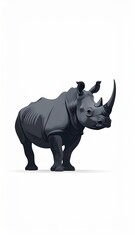Fototapeta premium Pixelated Gray Rhinoceros Standing Tall on White Background Low Resolution