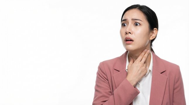 Panicked Worker Checking Neck Pulse with Fingers Alarmed by Irregular Heartbeat