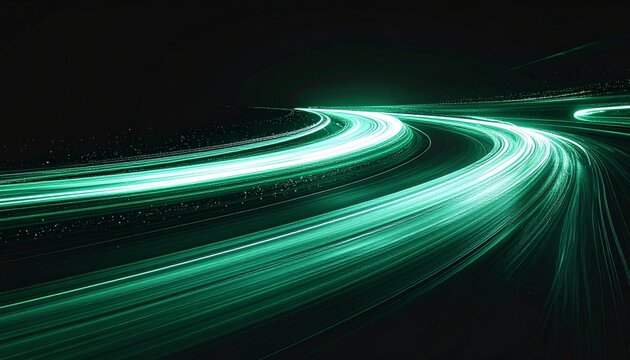 Abstract Green Light Trails on Dark Background with Motion Blur Effect