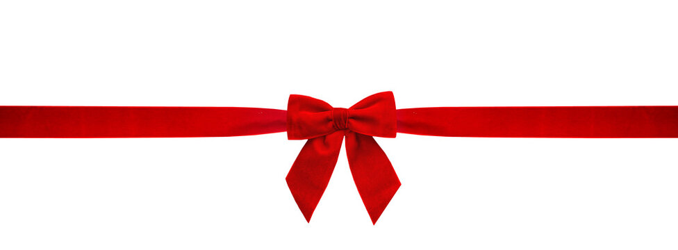 Holiday gift decor isolated on white, Christmas velvet bow and stripe, package design element.