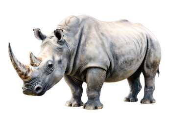 Obraz premium Majestic rhinoceros profile view isolated on a solid black background