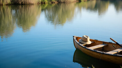 Obraz premium Boat on a Serene Lake