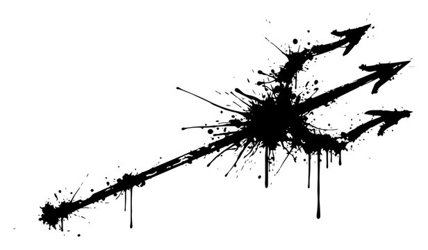 Trident spear with sharp points in ink splatter style