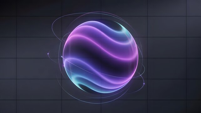 neon purple and blue orb glowing on dark grid background